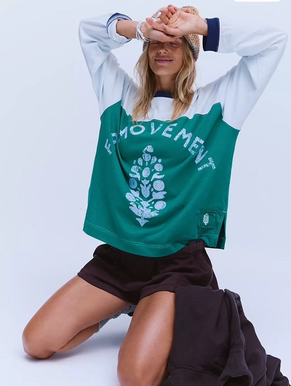 Free People Hustle Logo Layer Green  Logo Oversized Fit Size Large NWT Soldout